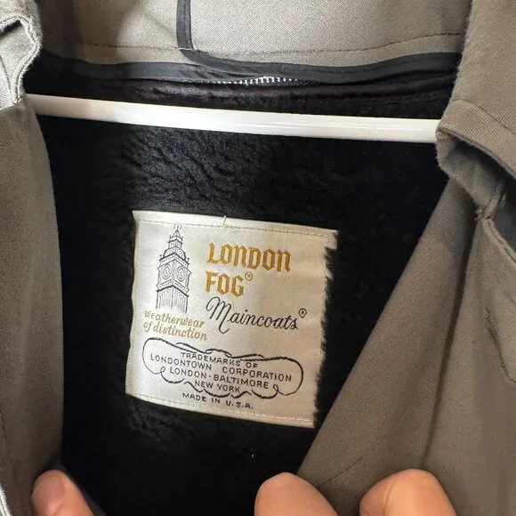 Vintage London Fog Maincoats Men's Trench Coat Gray with Lining Size 40 Long - Picture 3 of 10